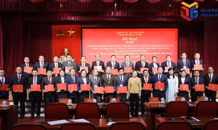 Standing Committee Member and Head of the Organization Board of the Quang Ninh Party Committee Vi Ngoc Bich presents certificates to the training participants.