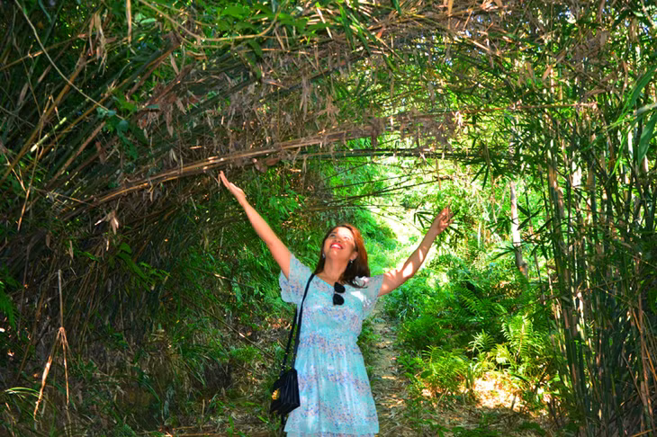 Visitor enjoys a shady tree-lined road