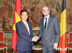 Vietnamese Prime Minister Nguyen Tan Dung (left) and his Belgian counterpart Charles Michel (Photo: VNA)