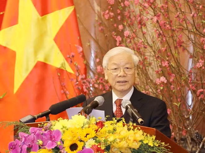 Party General Secretary Nguyen Phu Trong speaks at the meeting. (Source: VNA)