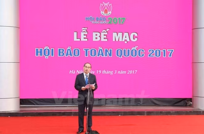 President of the Vietnam Fatherland Front (VFF) Central Committee Nguyen Thien Nhan speaks at the event (Photo: VNA)