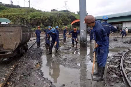 Workers clean the environment after the recent flood in Quang Ninh Province. Experts issued warnings about the uncontrolled exploitation of coal in the province. — Photo laodong.com.vn