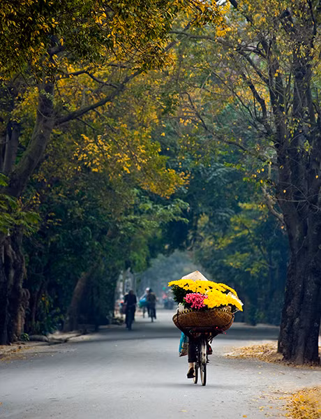 A woman selling flowers on Yen Phu street
