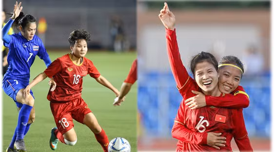 Nguyen Thi Van (18, the left) and Duong Thi Van (16), Vietnamese female footballer. 