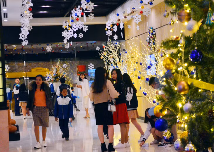 Bustling and coloful atmosphere of the Christmas day is approaching