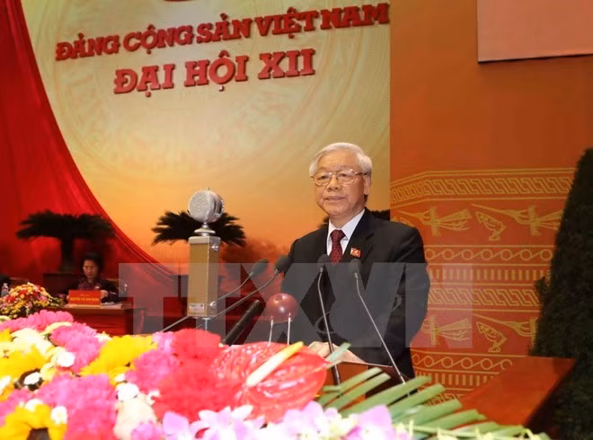 Party General Secretary Nguyen Phu Trong delivers the report (Photo: VNA)