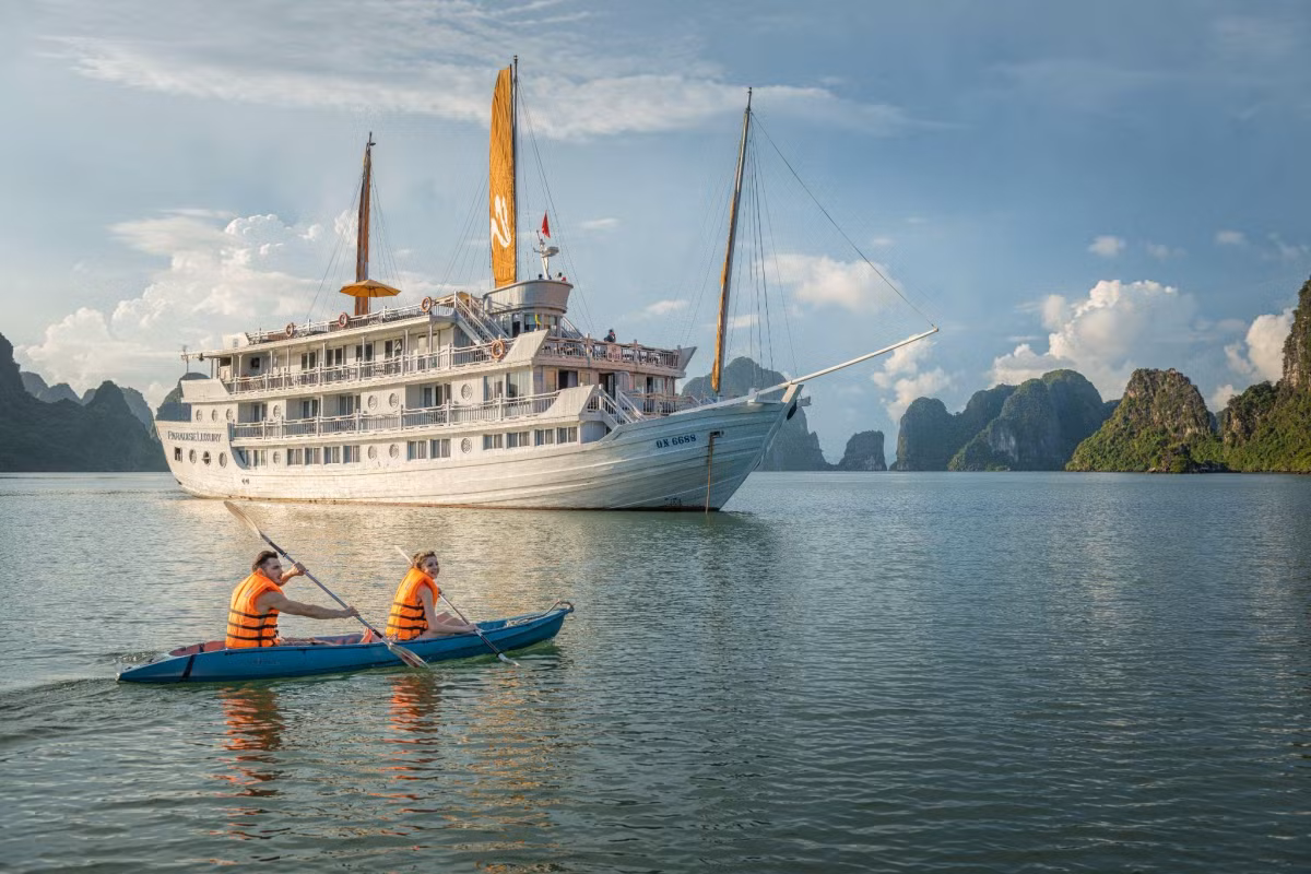 Luxury services on the two vessels are twinned with unmissable itineraries across the world-famous bay, including Sung Sot Cave, Titov Island and Tung Sau Pearl Farm, along with kayaking.