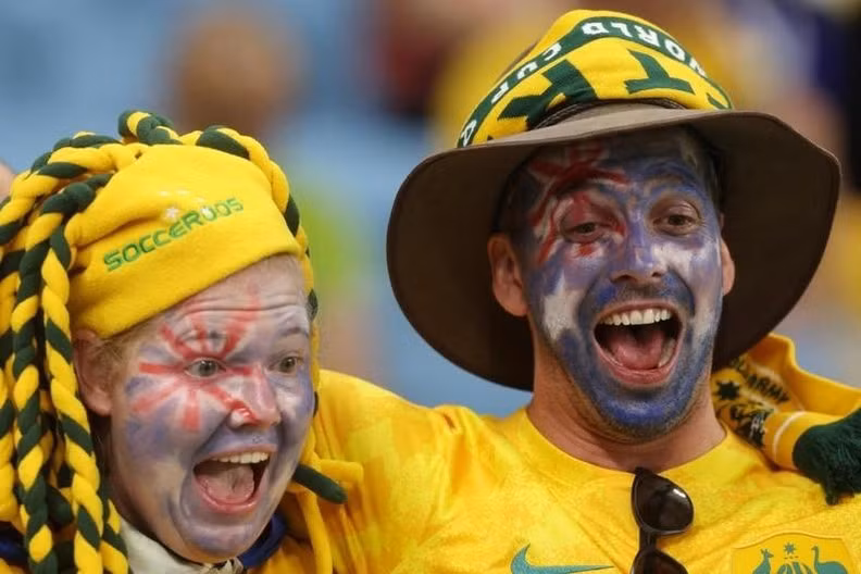 Australia fans wearing face paint inside the stadium before their match against France. (Photo: Reuters)