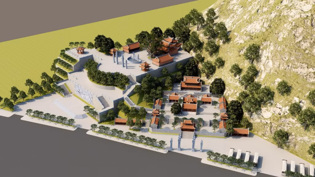 Perspective view of the Bai Tho Mountain Cultural Complex and Tran Quoc Nghien Temple after restoration and enhancement.