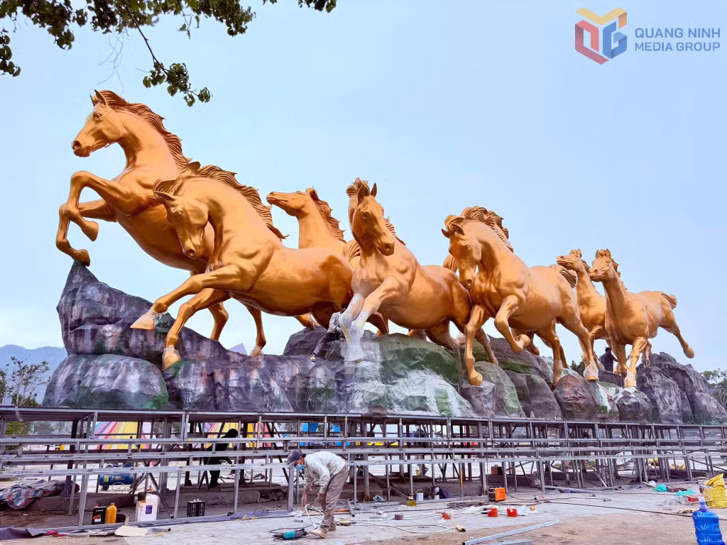 Eight horse mascots symbolizing strength and prosperity in the New Year.