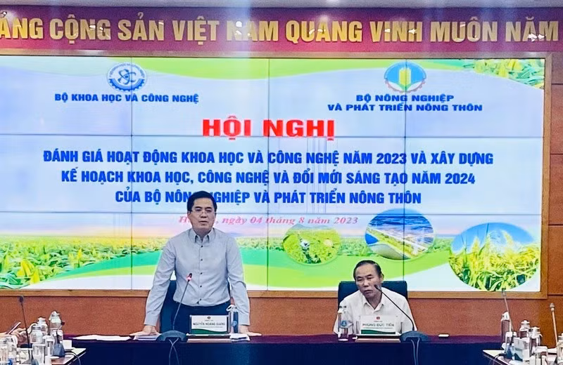 Deputy Minister of Science and Technology Nguyen Hoang Giang speaking at the conference (Photo: NDO)