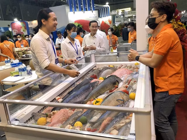 Seafood products on display at the 2022 Vietfish exhibition in HCM City. The UKVFTA is providing a big boost to Việt Nam’s seafood exports to the UK. — VNS Photo