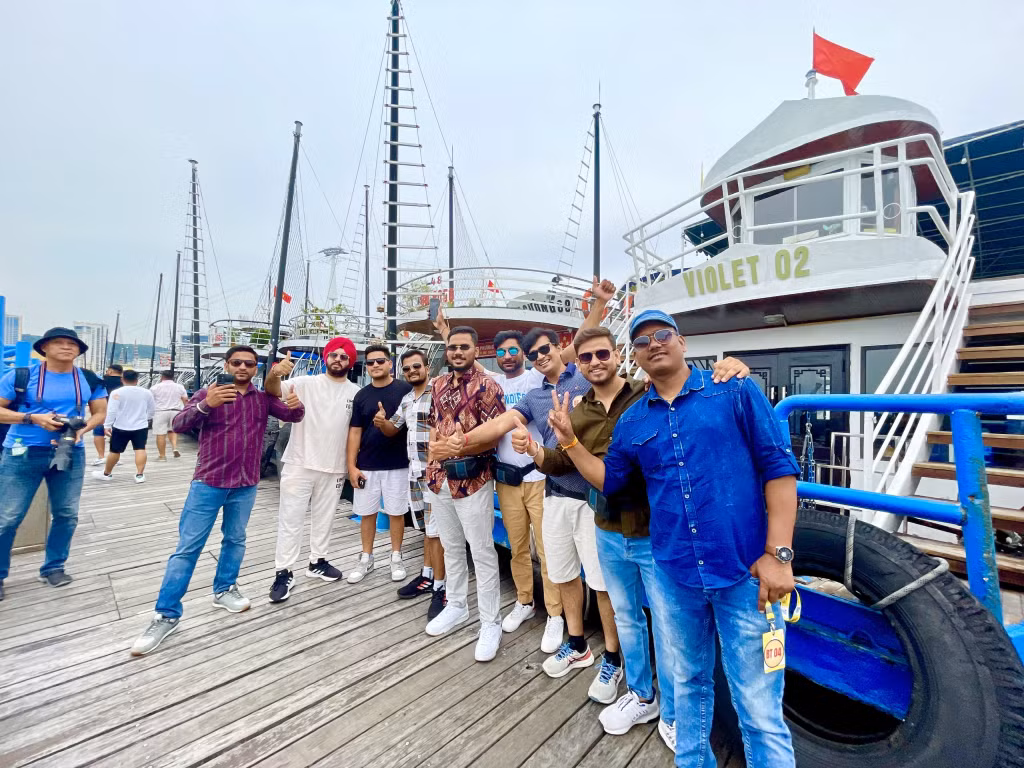 Indian tourists take check-in photos at Ha Long International Passenger Port.