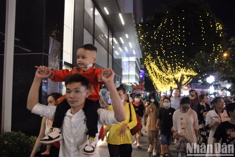 People flock to Ho Chi Minh City's centre. (Photo: Linh Bao - The Anh)Foreign tourists visit the Tet book street on New Year's Eve. (Photo: Linh Bao-The Anh)