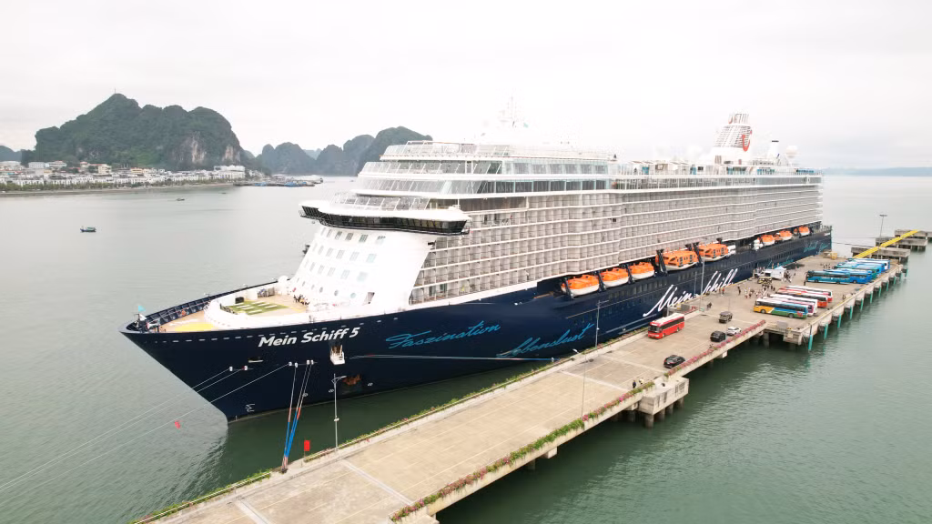 Malta-flagged cruise ship Mein Schiff 5 docked at Ha Long International Cruise Port.