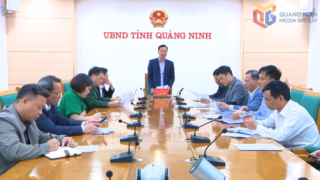 Quang Ninh's Vice Chairman Le Van Anh delivers remarks at the meeting.