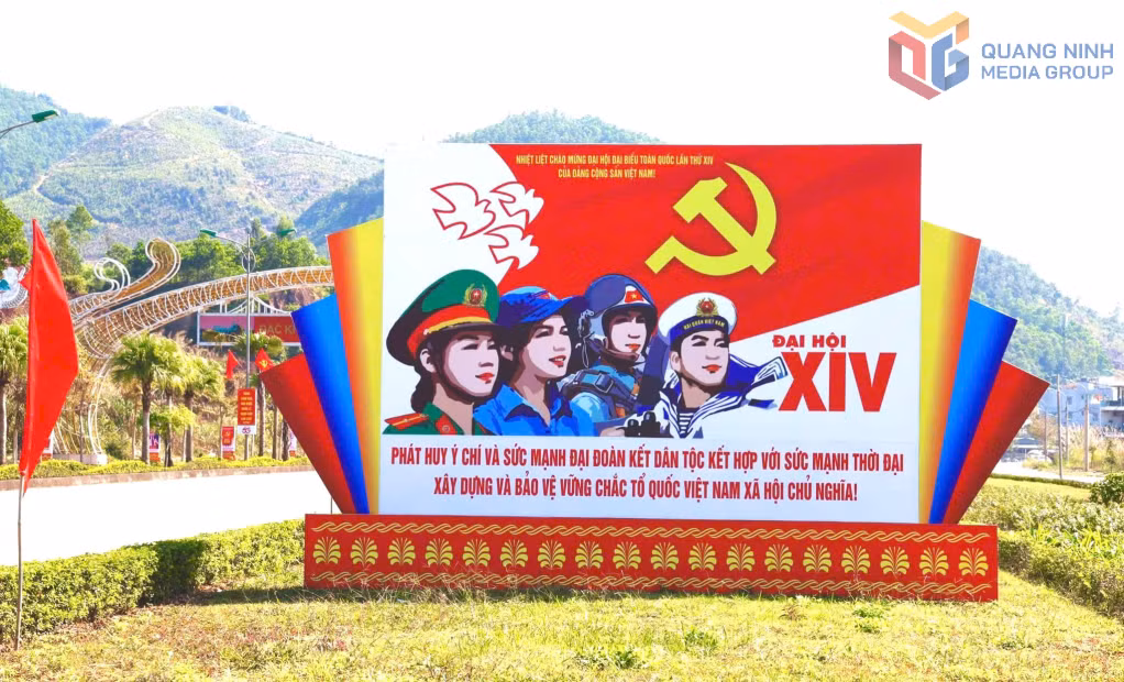 Banners, posters, and propaganda billboards celebrating the 14th National Party Congress area displayed provincewide