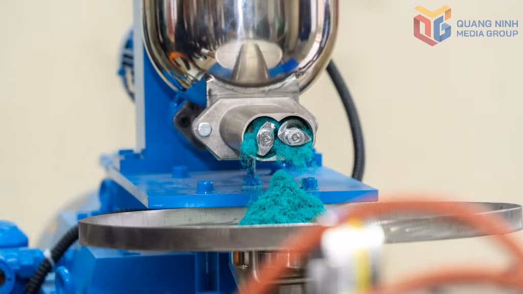 Damaged fishing gear is collected, cleaned, dried, and processed through multiple stages into plastic filament, which is then used for 3D printing products designed on computers.