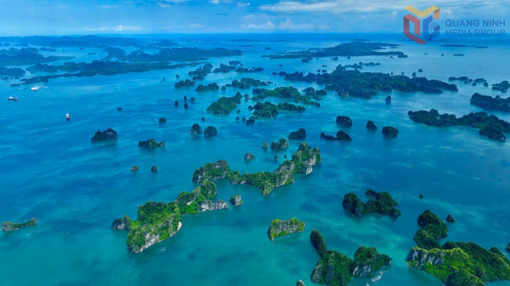 Ha Long Bay gleams like a giant emerald beneath the sunlight.
