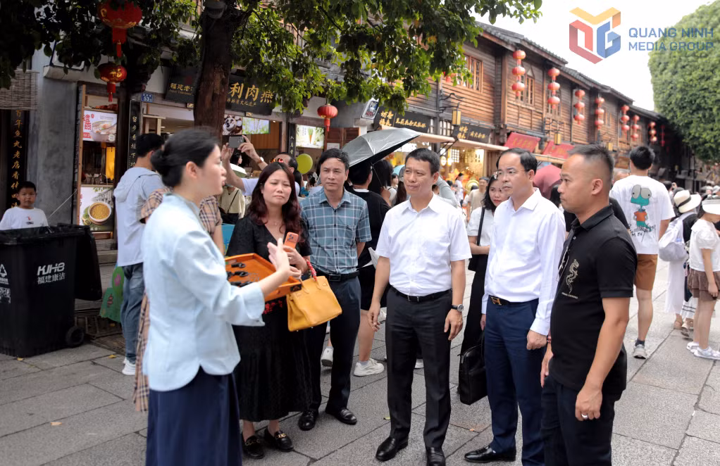 Standing Vice Chairman of the Quang Ninh Provincial People’s Council Nguyen Hong Duong and the delegation survey the Three Lanes and Seven Alleys tourist site.
