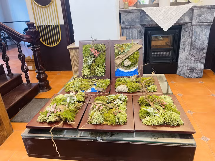 Moss painting products created during the workshop.