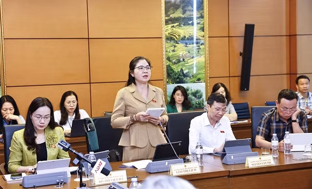 A NA deputy from Bắc Ninh Province speaks at the discussion.