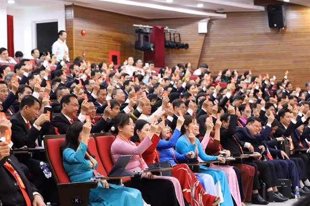 Delegates vote to approve the Resolution of the HCM City Party Congress. — VNA/VNS Photo