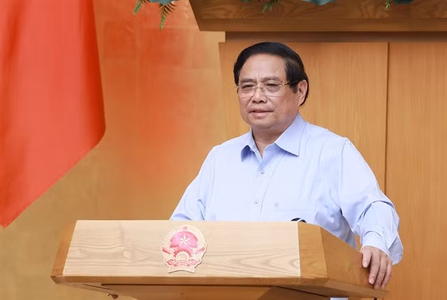 Prime Minister Phạm Minh Chính speaks at the meeting on Thursday. — VNA/VNS Photo