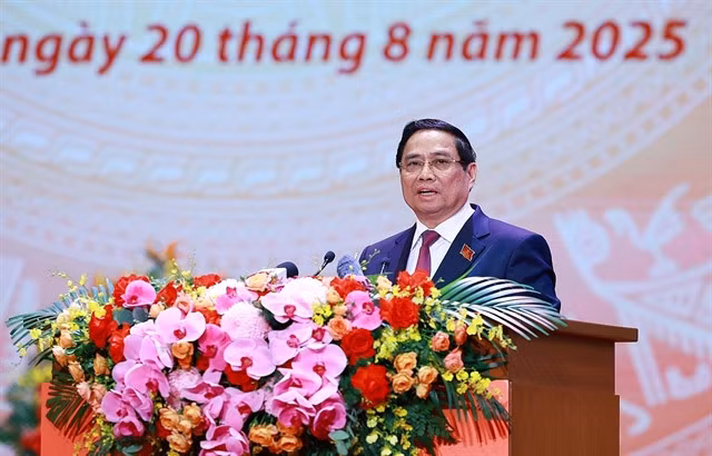 Prime Minister Phạm Minh Chính speaks at the grand ceremony in Hà Nội on Wednesday to celebrate its 80th founding anniversary (August 28, 1945–2025). VNA/VNS Photo