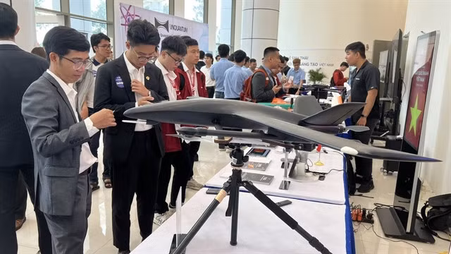 A UAV developed by Phenikaa on display at the event. — VNS Photo Mai Hương