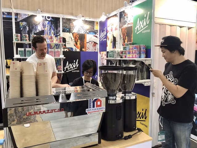 A booth at the Việt Nam International Café Show 2023 being held at the Saigon Exhibition and Convention Centre until April 15. — VNS Photo