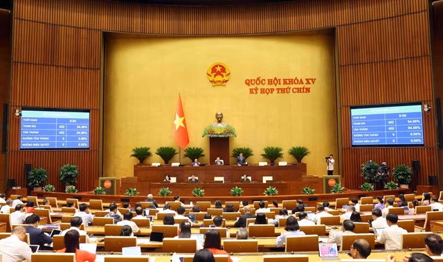 National Assembly deputies voted on the Resolution on amending and supplementing a number of articles of the 2013 Constitution, as well as a Resolution on the establishment of a Drafting Committee for this purpose. — VNA/VNS Photo