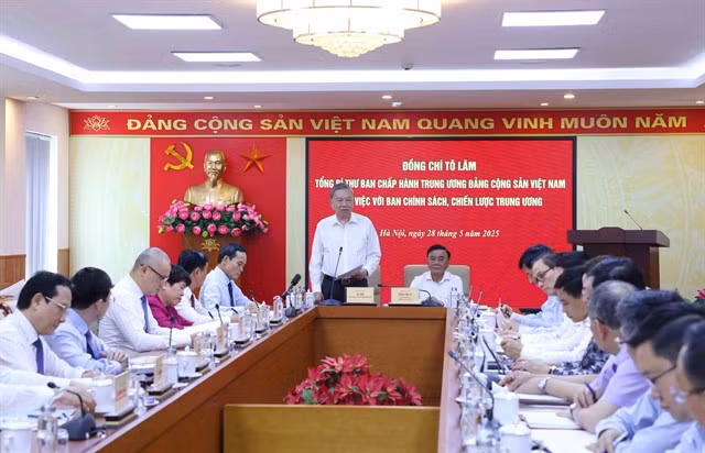 Party leader had a working session with the Party Central Committee's Commission for Policies and Strategies on mechanisms and policies for more effective management of the gold market on May 28 in Hà Nội. — VNA/VNS Photo