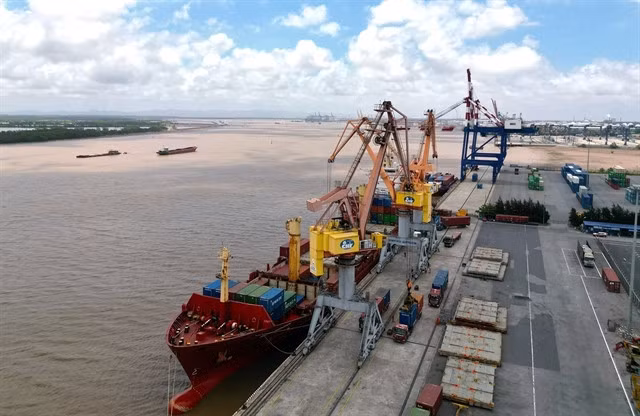 Containers loaded on a vessel for export at Tân Vũ Port, Hải Phòng City. The initial shock from tariff changes is expected to ease in the next two months. — VNA/VNS Photo