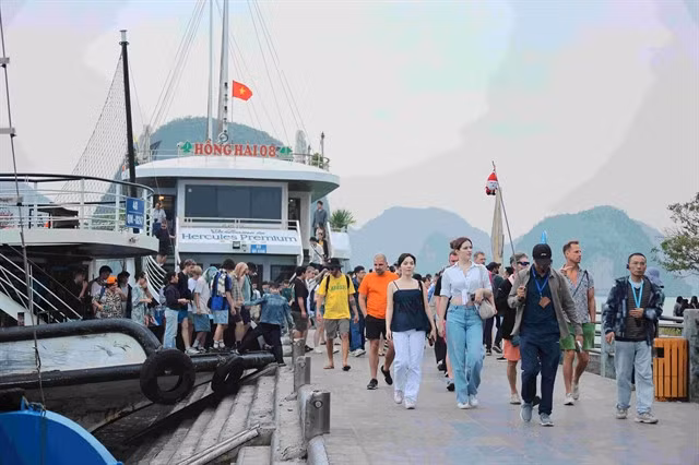 Foreign tourists in Hạ Long Bay. Revenue from travel and tourism services in the first quarter of 2025 was up by 25.1 per cent year-on-year. — VNA/VNS Photo