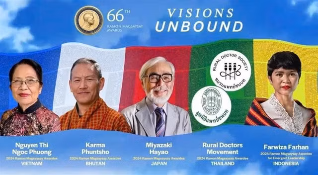 Nguyễn Thị Ngọc Phượng (left-most) is one of the five winners of the 2024 Ramon Magsaysay Award for her dedication to help Agent Orange victims. — Photo from Ramon Magsaysay Award