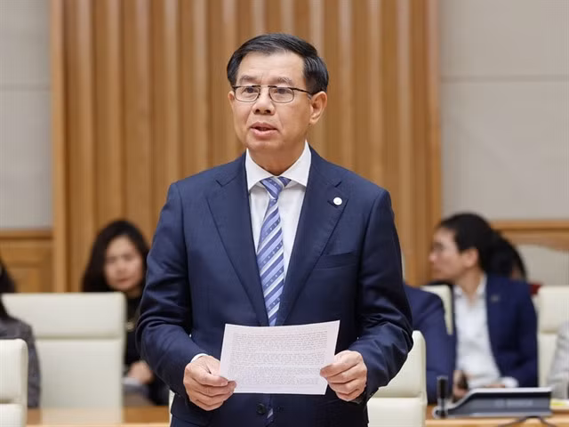Vingroup’s CEO Nguyễn Việt Quang speaks at the meeting. — Photo baochinhphu.vn