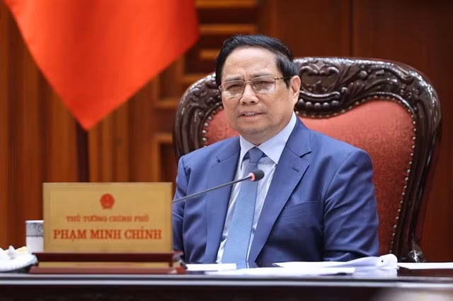 Prime Minister Phạm Minh Chính speaks at the meeting of the Government’s Standing Committee on Tuesday. Photo baochinhphu.vn