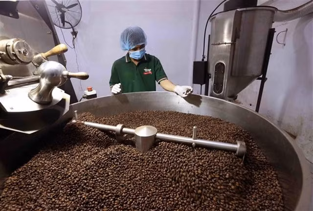 Processing coffee at the Vietnam National Coffee Corporation's factory in Tân Uyên City, Bình Dương Province. — VNA/VNS Photo Vũ Sinh