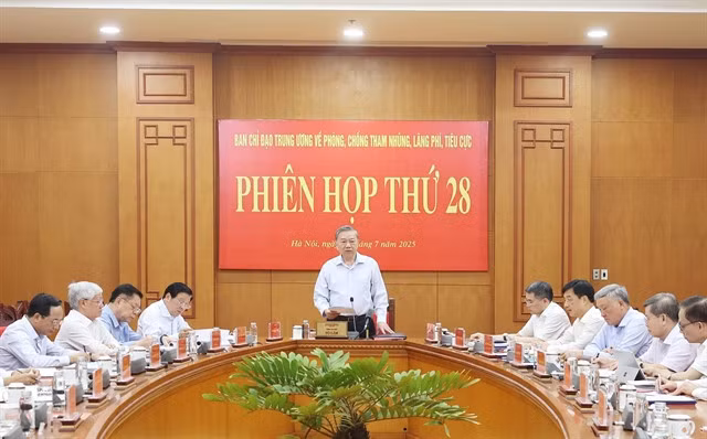 Party General Secretary Tô Lâm chairs the 28th meeting of the Central Steering Committee for Prevention and Control of Corruption, Wastefulness and Negative Phenomena on Monday. VNA/VNS Photo Thống Nhất