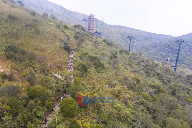 Toàn cảnh thiền viện hiện lên giữa rừng núi trùng điệp, hòa mình với thiên nhiên.