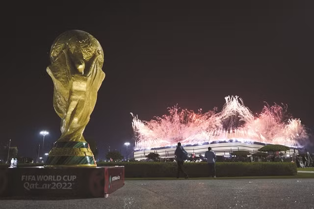 Fireworks are seen outside the Al Bayt Stadium during the opening ceremony of the 2022 Qatar FIFA World Cup in Al Khor, Qatar yesterday. Xinhua/VNA Photo