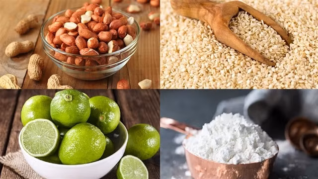 Ingredients to make sesame candy include peanuts, lemon and sugar. Photo dienmayxanh.com