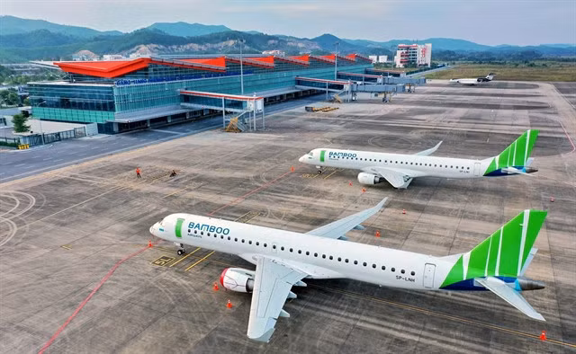 Bamboo aircraft on the ground at the Vân Đồn International Airport in Quảng Ninh Province. VNA/VNS Photo