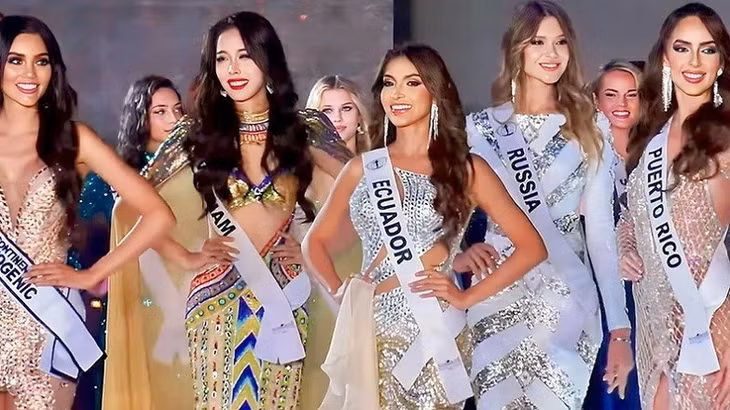 Le Nguyen Ngoc Hang (second from left) on the final night of the Miss Intercontinental 2023. (Photo: Missology)