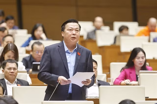 Deputy Phạm Hùng Thắng from Ninh Bình Province gives opinion at the session. — VNA/VNS Photo Doãn Tấn
