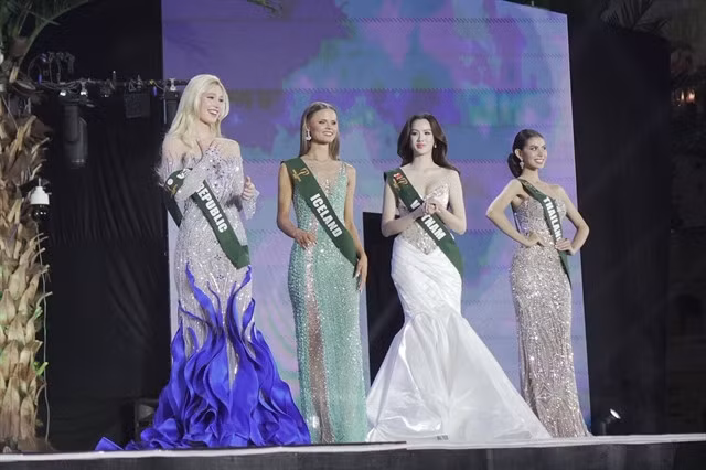 From left to right Miss Earth 2025, Miss Earth Air, Miss Earth Water and Miss Earth Fire .