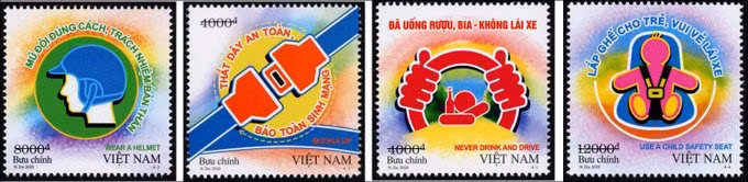 The first set of stamps on road traffic safety. (Photo: vietnamnet.vn)