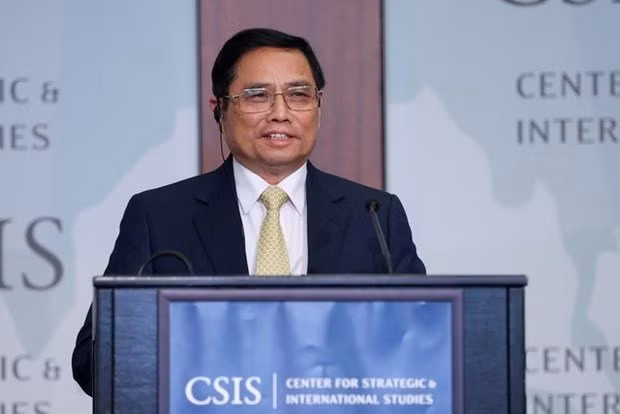Prime Minister Pham Minh delivers a presentation at the Centre for Strategic and International Studies (CSIS) in Washington D.C on May 11 (Photo: baochinhphu.vn)