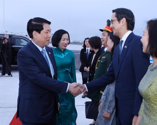 Ambassador Đỗ Hùng Việt, Permanent Representative of Việt Nam to the United Nations, sees off President Lương Cường and his spouse at John F. Kennedy Airport, New York City. — VNA/VNS Photo